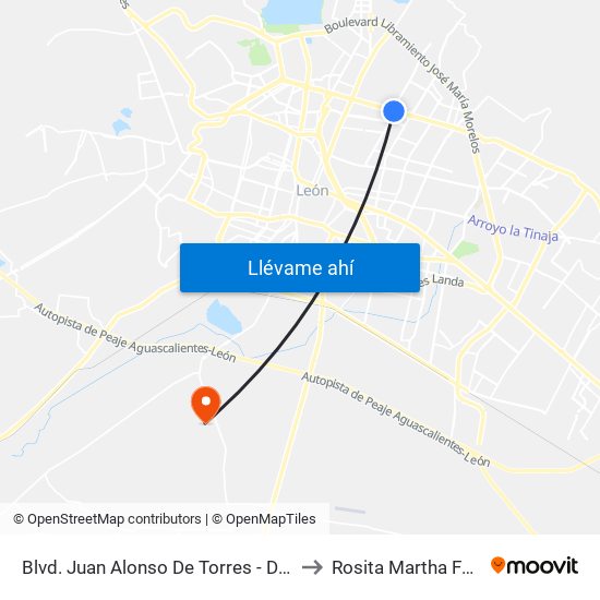 Blvd. Juan Alonso De Torres - Deportiva I to Rosita Martha Fuentes map