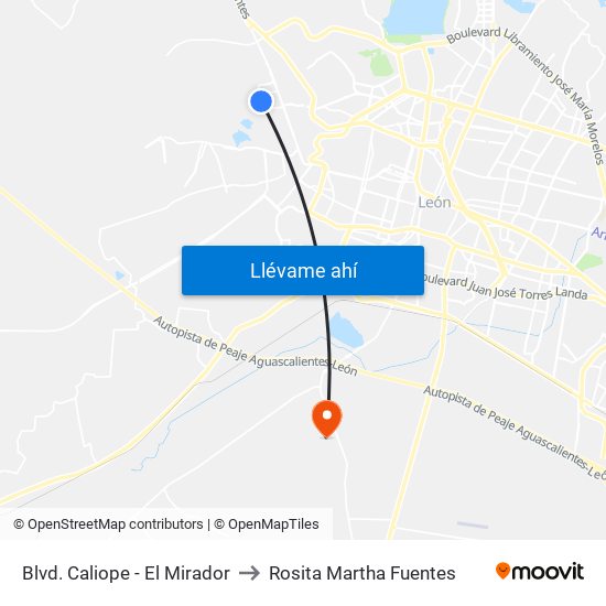 Blvd. Caliope - El Mirador to Rosita Martha Fuentes map