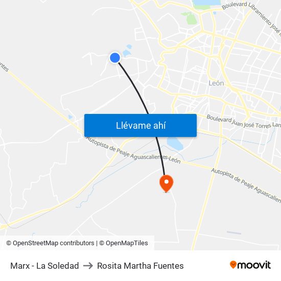 Marx - La Soledad to Rosita Martha Fuentes map