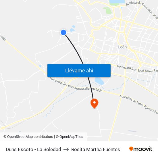 Duns Escoto - La Soledad to Rosita Martha Fuentes map