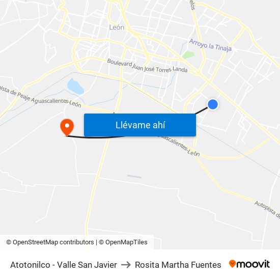 Atotonilco - Valle San Javier to Rosita Martha Fuentes map