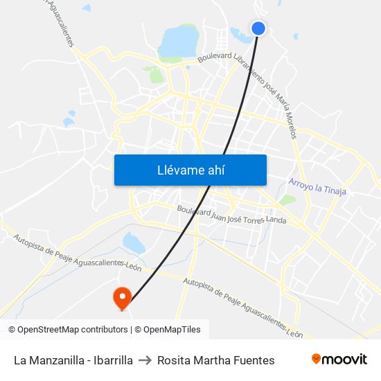 La Manzanilla - Ibarrilla to Rosita Martha Fuentes map