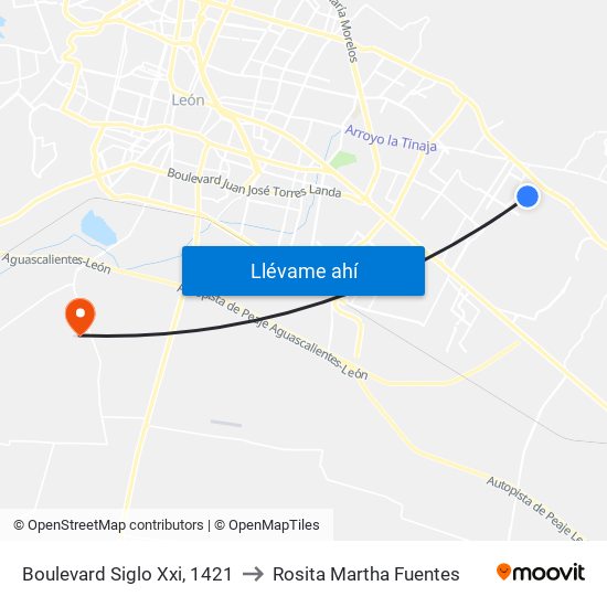 Boulevard Siglo Xxi, 1421 to Rosita Martha Fuentes map