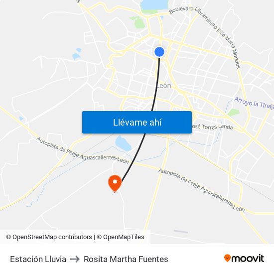 Estación Lluvia to Rosita Martha Fuentes map
