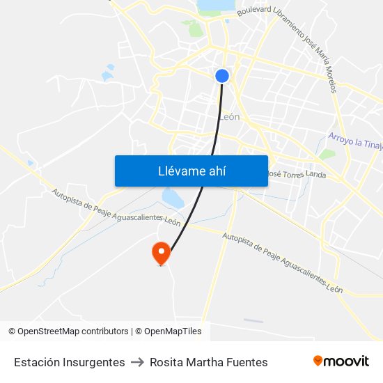 Estación Insurgentes to Rosita Martha Fuentes map