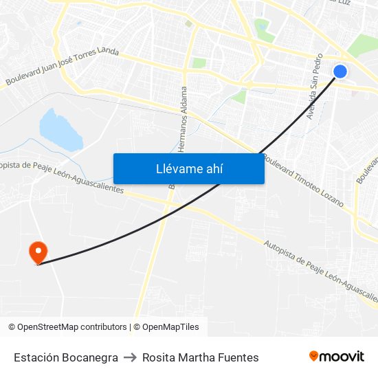 Estación Bocanegra to Rosita Martha Fuentes map