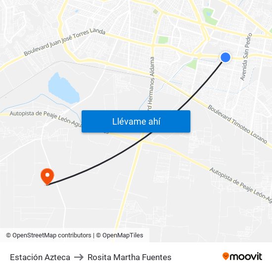 Estación Azteca to Rosita Martha Fuentes map