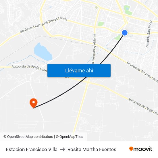 Estación Francisco Villa to Rosita Martha Fuentes map