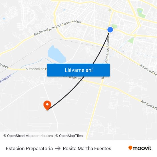 Estación Preparatoria to Rosita Martha Fuentes map