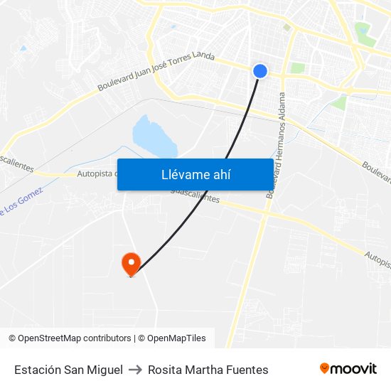 Estación San Miguel to Rosita Martha Fuentes map