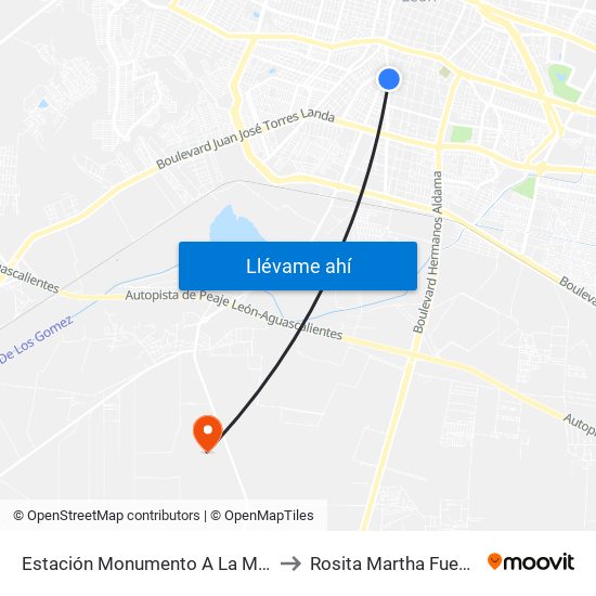 Estación Monumento A La Madre to Rosita Martha Fuentes map