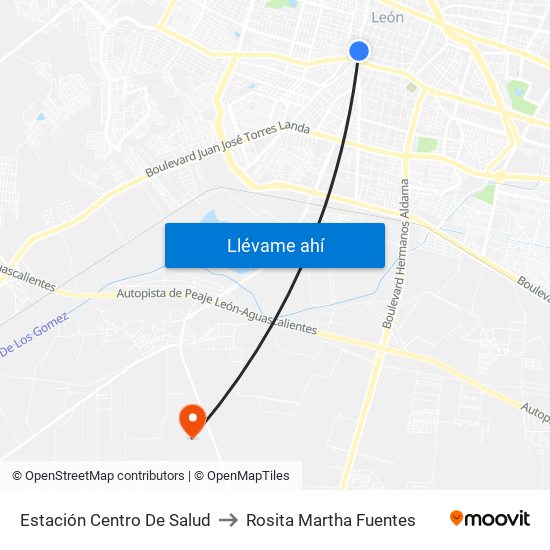 Estación Centro De Salud to Rosita Martha Fuentes map
