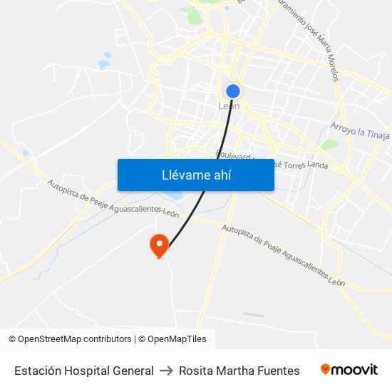 Estación Hospital General to Rosita Martha Fuentes map