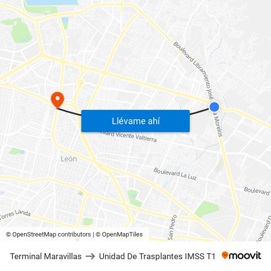 Terminal Maravillas to Unidad De Trasplantes IMSS T1 map