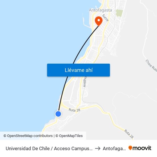 Universidad De Chile / Acceso Campus Coloso to Antofagasta map