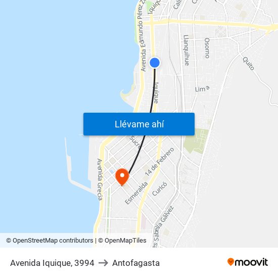 Avenida Iquique, 3994 to Antofagasta map