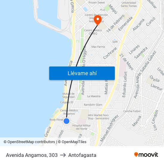 Avenida Angamos, 303 to Antofagasta map