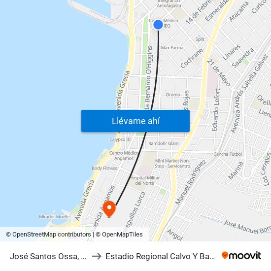 José Santos Ossa, 1994 to Estadio Regional Calvo Y Bascuñán map