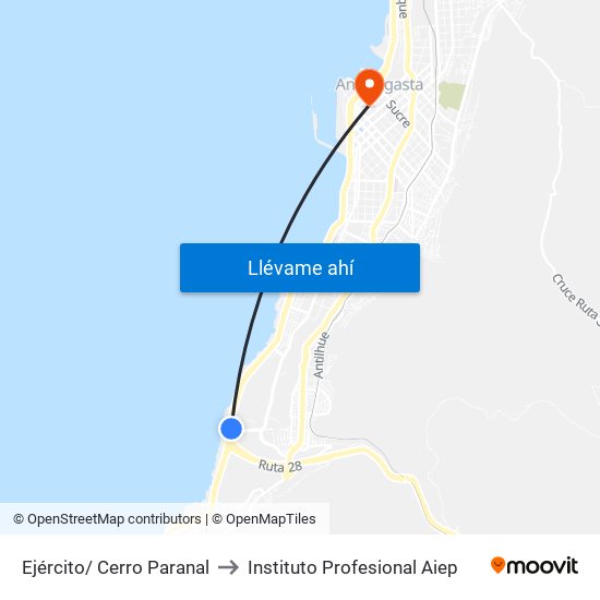 Ejército/ Cerro Paranal to Instituto Profesional Aiep map