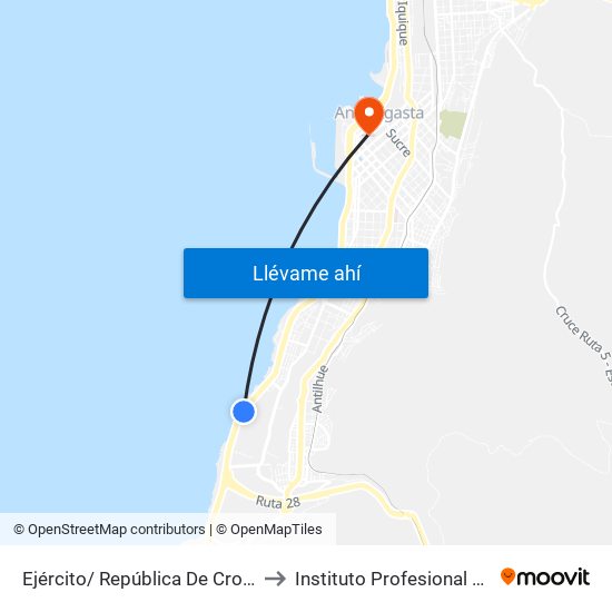 Ejército/ República De Croacia to Instituto Profesional Aiep map
