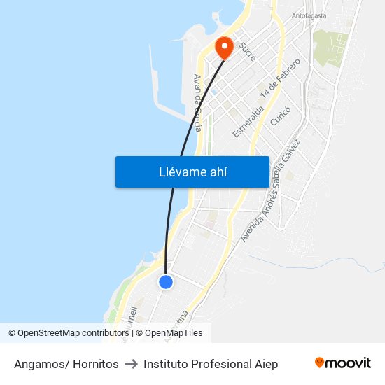 Angamos/ Hornitos to Instituto Profesional Aiep map