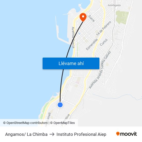 Angamos/ La Chimba to Instituto Profesional Aiep map