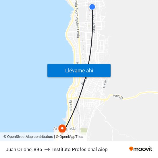 Juan Orione, 896 to Instituto Profesional Aiep map