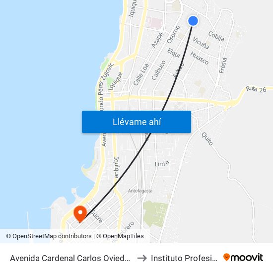 Avenida Cardenal Carlos Oviedo Cavada, 6145 to Instituto Profesional Aiep map