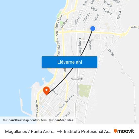 Magallanes / Punta Arenas to Instituto Profesional Aiep map