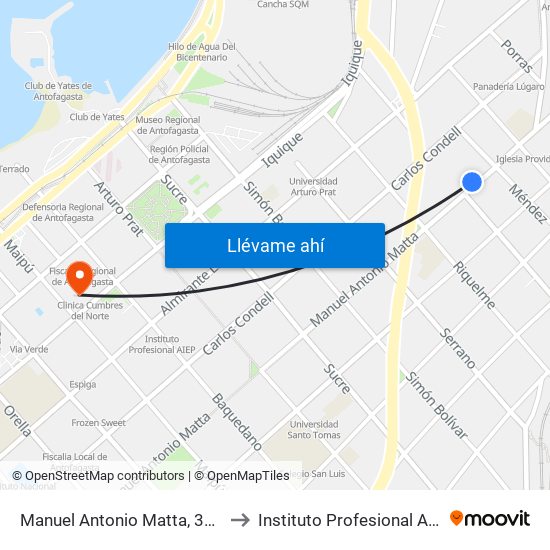 Manuel Antonio Matta, 3113 to Instituto Profesional Aiep map
