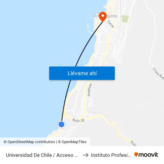 Universidad De Chile / Acceso Campus Coloso to Instituto Profesional Aiep map
