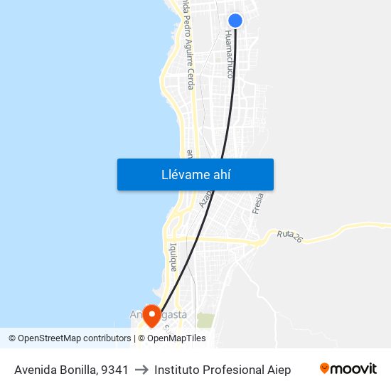 Avenida Bonilla, 9341 to Instituto Profesional Aiep map