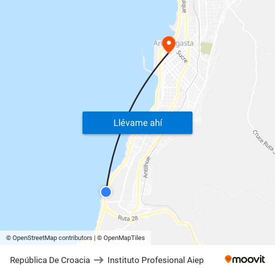 República De Croacia to Instituto Profesional Aiep map