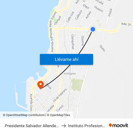 Presidente Salvador Allende / Colon to Instituto Profesional Aiep map