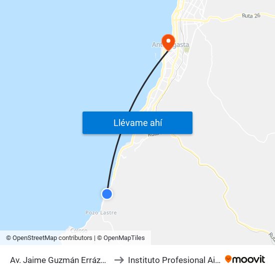 Av. Jaime Guzmán Errázuriz to Instituto Profesional Aiep map