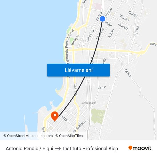 Antonio Rendic / Elqui to Instituto Profesional Aiep map