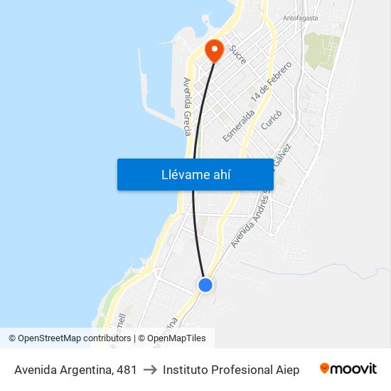 Avenida Argentina, 481 to Instituto Profesional Aiep map