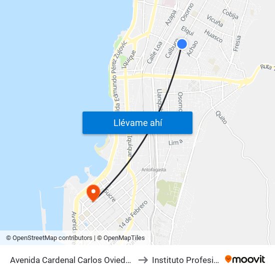Avenida Cardenal Carlos Oviedo Cavada, 5394 to Instituto Profesional Aiep map