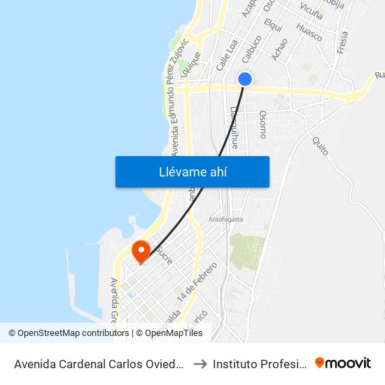 Avenida Cardenal Carlos Oviedo Cavada, 4684 to Instituto Profesional Aiep map