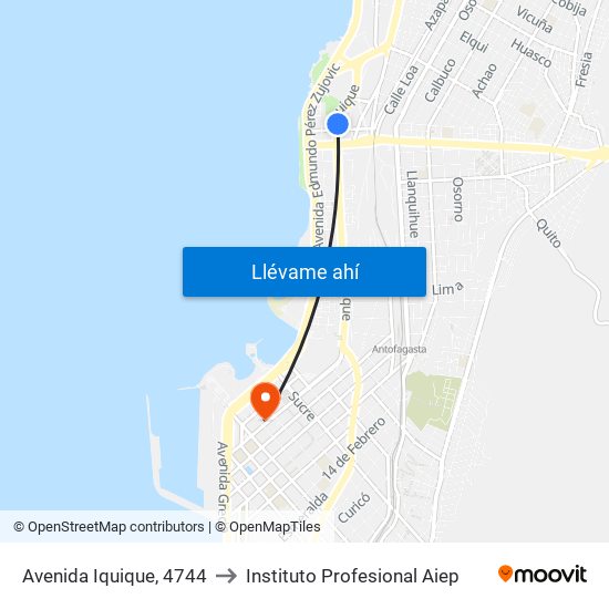 Avenida Iquique, 4744 to Instituto Profesional Aiep map