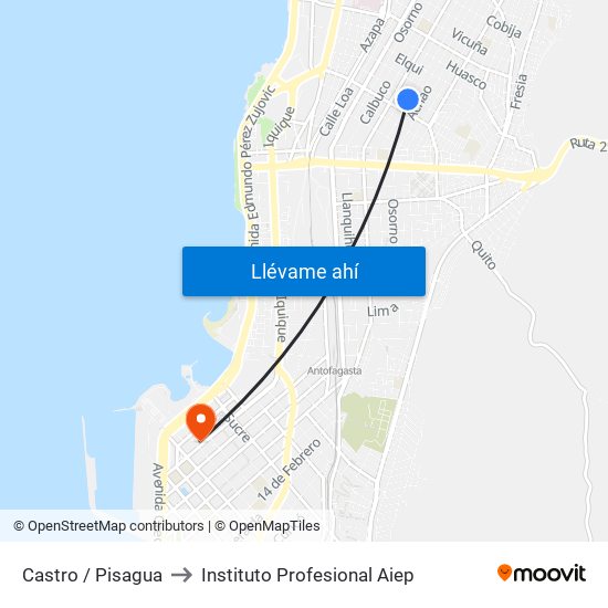 Castro / Pisagua to Instituto Profesional Aiep map