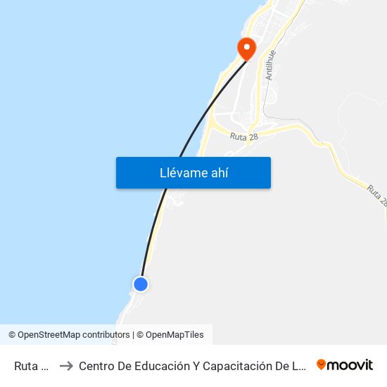 Ruta 1, 6190 to Centro De Educación Y Capacitación De La Universidad Católica Del Norte map