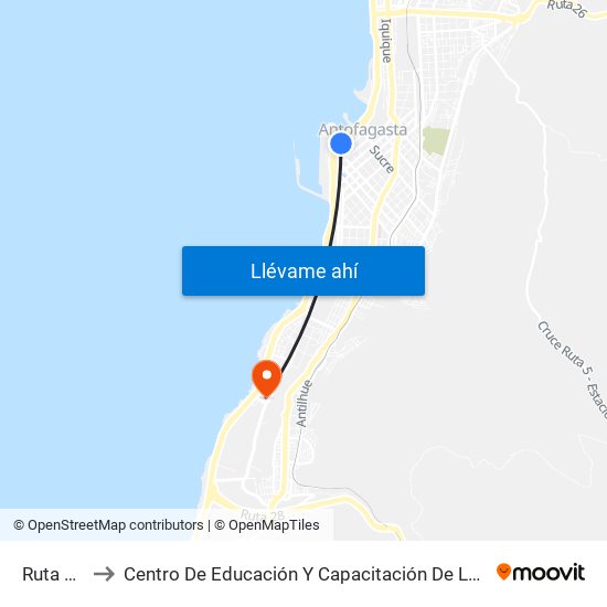 Ruta 1, 2376 to Centro De Educación Y Capacitación De La Universidad Católica Del Norte map