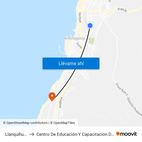 Llanquihue / Zenteno to Centro De Educación Y Capacitación De La Universidad Católica Del Norte map