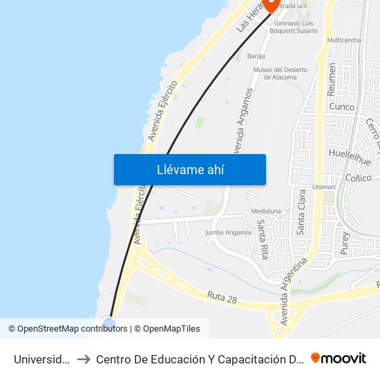 Universidad De Chile to Centro De Educación Y Capacitación De La Universidad Católica Del Norte map