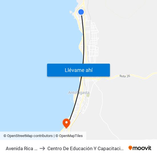 Avenida Rica Aventura, 11616 to Centro De Educación Y Capacitación De La Universidad Católica Del Norte map