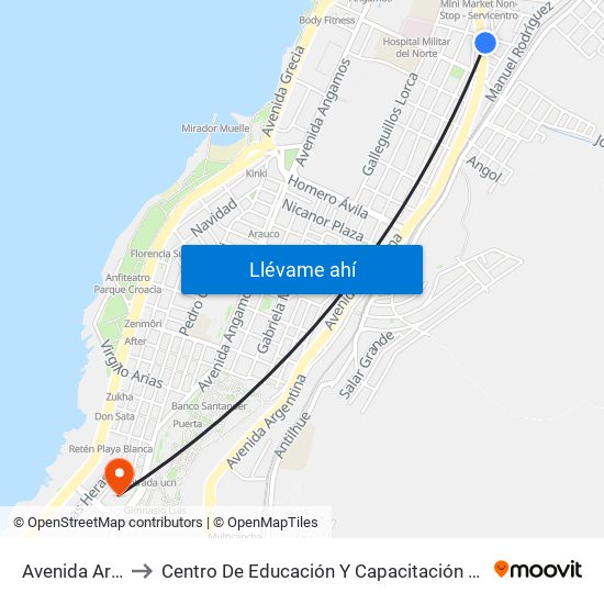 Avenida Argentina, 985 to Centro De Educación Y Capacitación De La Universidad Católica Del Norte map