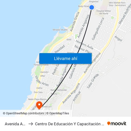 Avenida Angamos, 303 to Centro De Educación Y Capacitación De La Universidad Católica Del Norte map