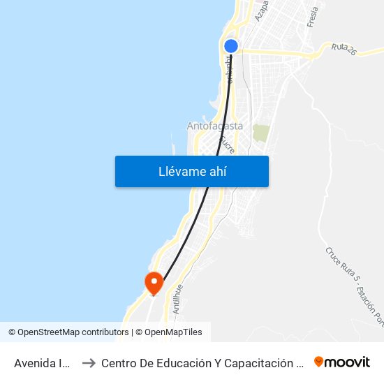 Avenida Iquique, 4744 to Centro De Educación Y Capacitación De La Universidad Católica Del Norte map