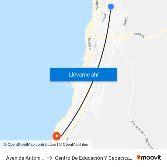 Avenida Antonio Rendic / Rancagua to Centro De Educación Y Capacitación De La Universidad Católica Del Norte map